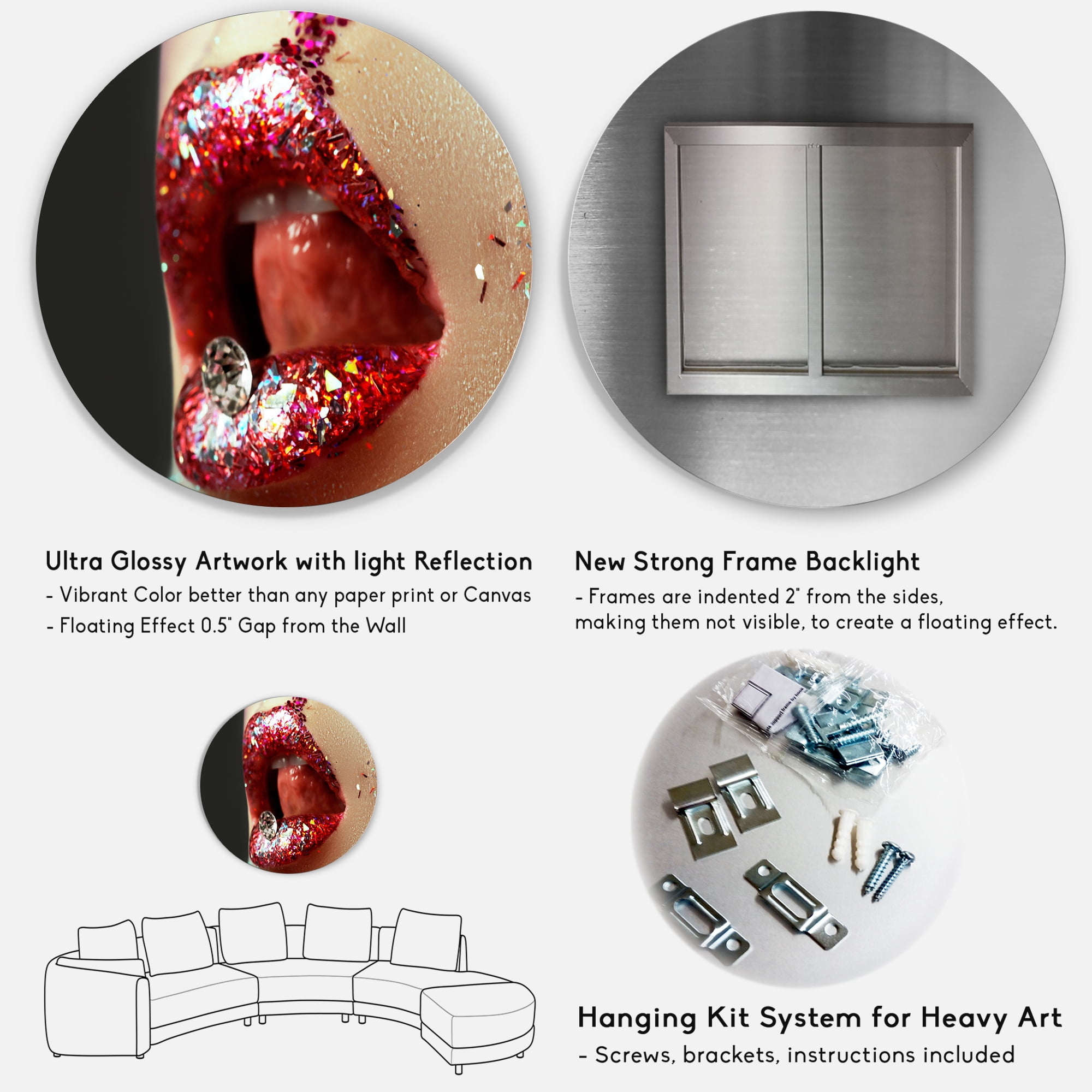Designart 'Artistic Girl Lips Make-Up' Modern Circle Metal Wall Art 29x29 - Disc of 29