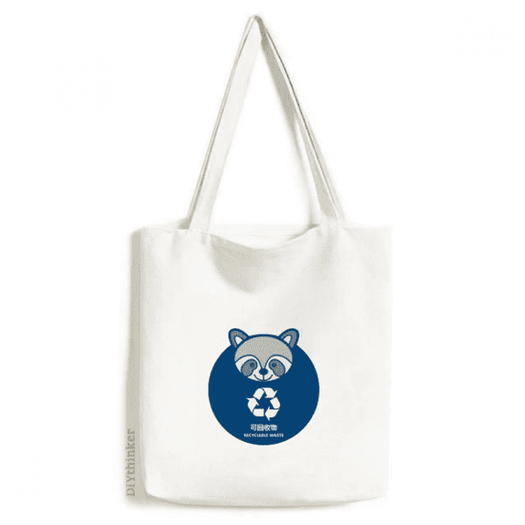 Recyclable Raccoon Waste Classification Tote Canvas Bag Shopping Satchel Casual Handbag