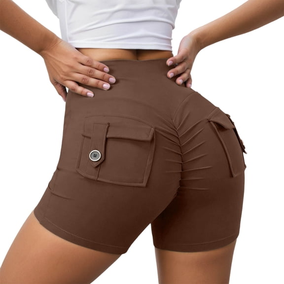 Women's High Waisted Yoga Shorts with Pockets Dressy 2026 Summer Elastic High Waisted Seamless Workout Lifting Gym Vacation Shorts