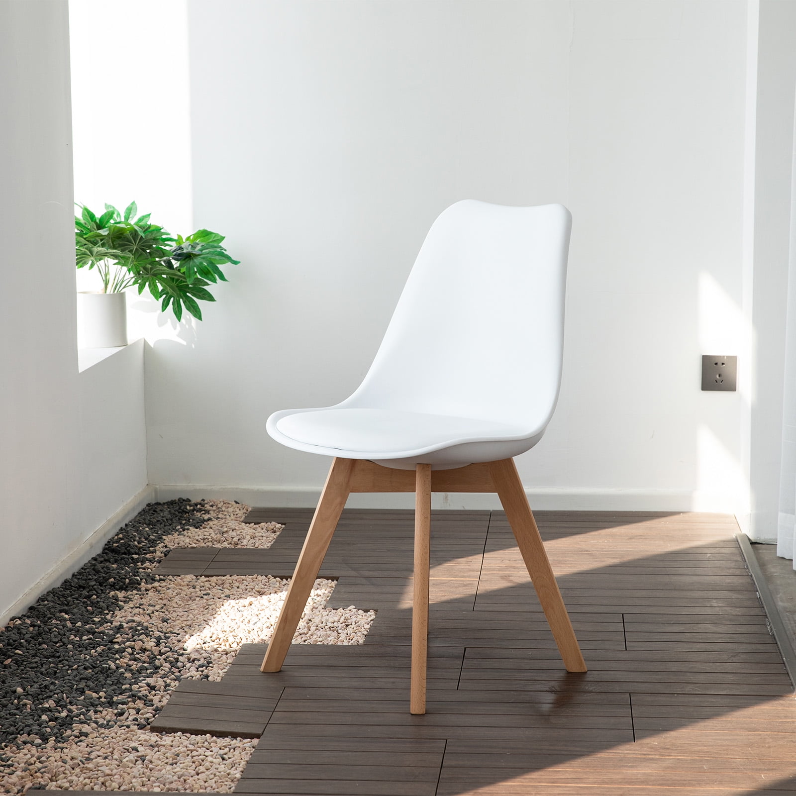 JOINSUN Set of 4 Dining Chairs with Comfortable PU Leather Cushions and Sturdy Wooden Legs, White