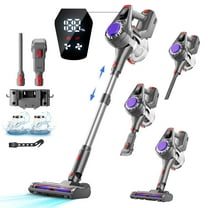 HOOFUN Cordless Vacuum Cleaner, 50mins Runtime, Powerful Stick Vacuum 6*2600mah Rechargeable Cordless Vacuum for Carpet, Tile, Pet Hair, Hardwood Floors, Silver gray