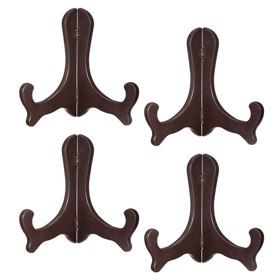 Uxcell 4pcs 6" Easel Plate Holder Folding Display Stand for Decorative Picture Frame Plastic Brown