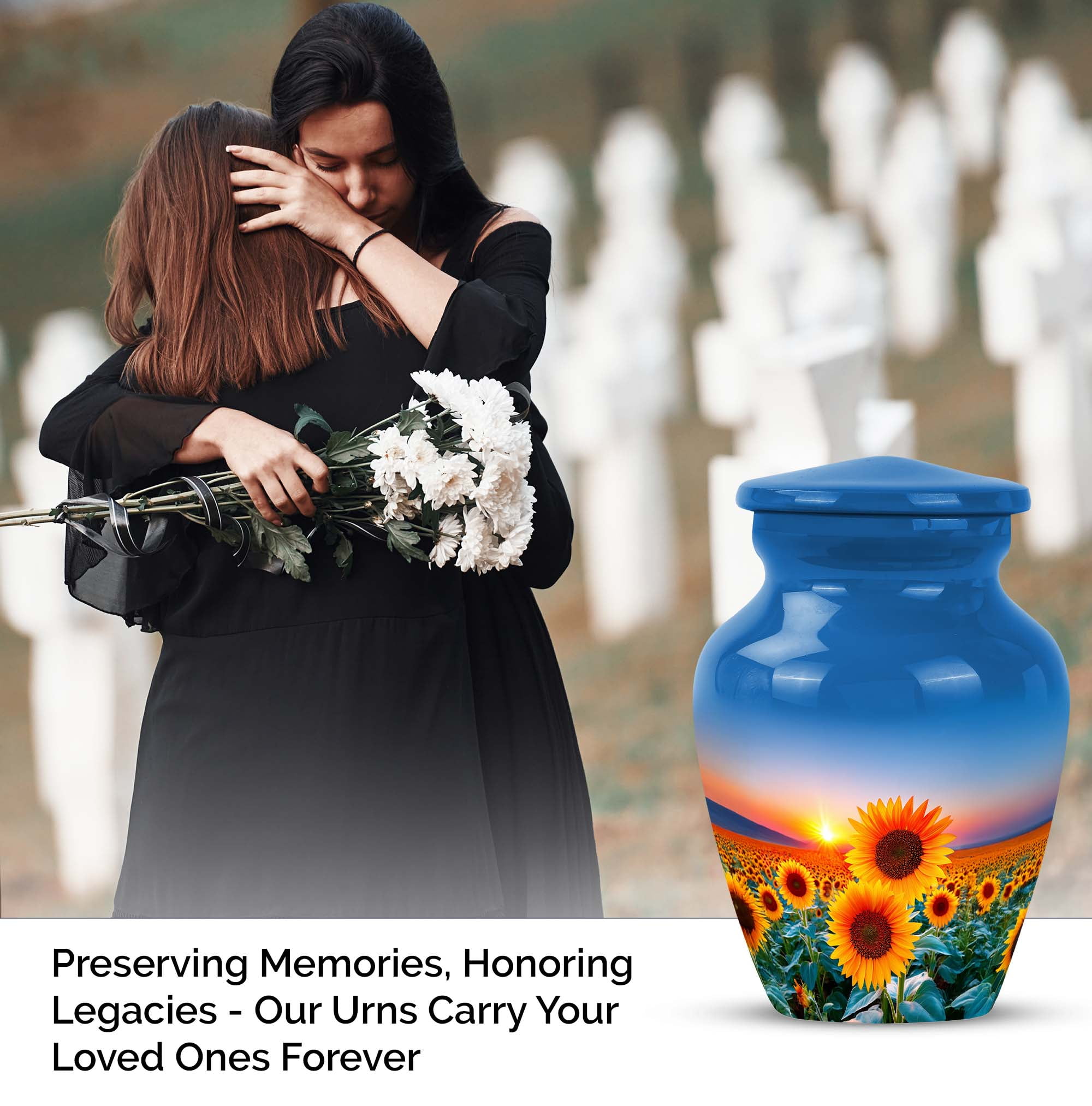 Sunflower Keepsake Urn For Ash Adult Male, 3-inch Sunset Mini Funeral Urn For Ashes For Women, Small Blue Cremation Urns For Human Ashes Adult Man