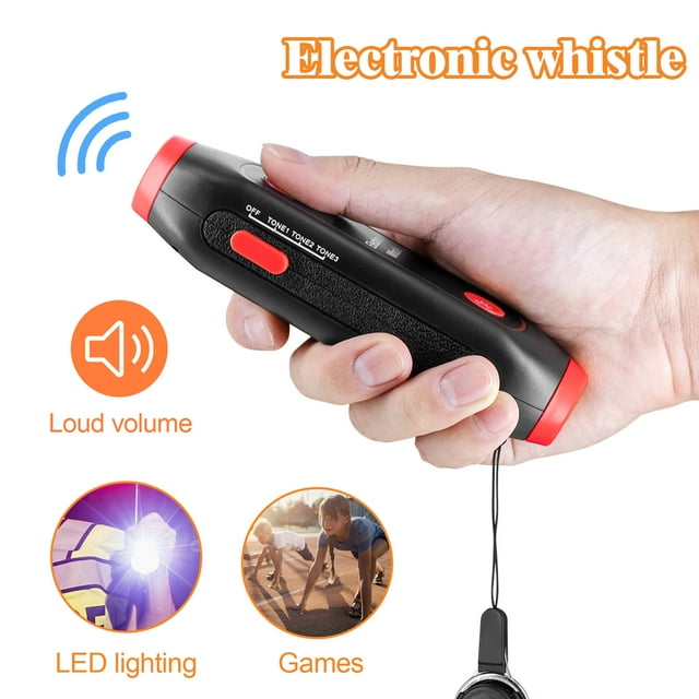 Sifflet Électronique Son Net Haute Décibel Taille Compacte avec Lumière LED Sifflet Électronique à Piles Outil d'Urgence Extérieur Fournitures de Camping