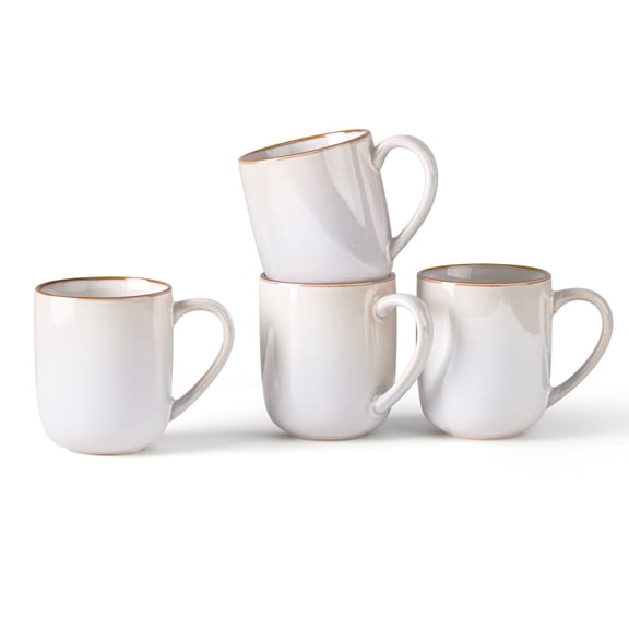 Vesteel Coffee Mug Set of 4, 14oz Ceramic Cup with Handle, Handmade Reactive Glaze Mugs for Tea Milk, Gifts for Man Woman, Seashell White