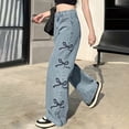 thumbnail image 4 of Ruyang Girls Ripped Jeans Elastic Waist Denim Pants Teens Baggy Wide Leg Distressed Jeans with Pockets Kids Streetwear Summer Pants, 4 of 8