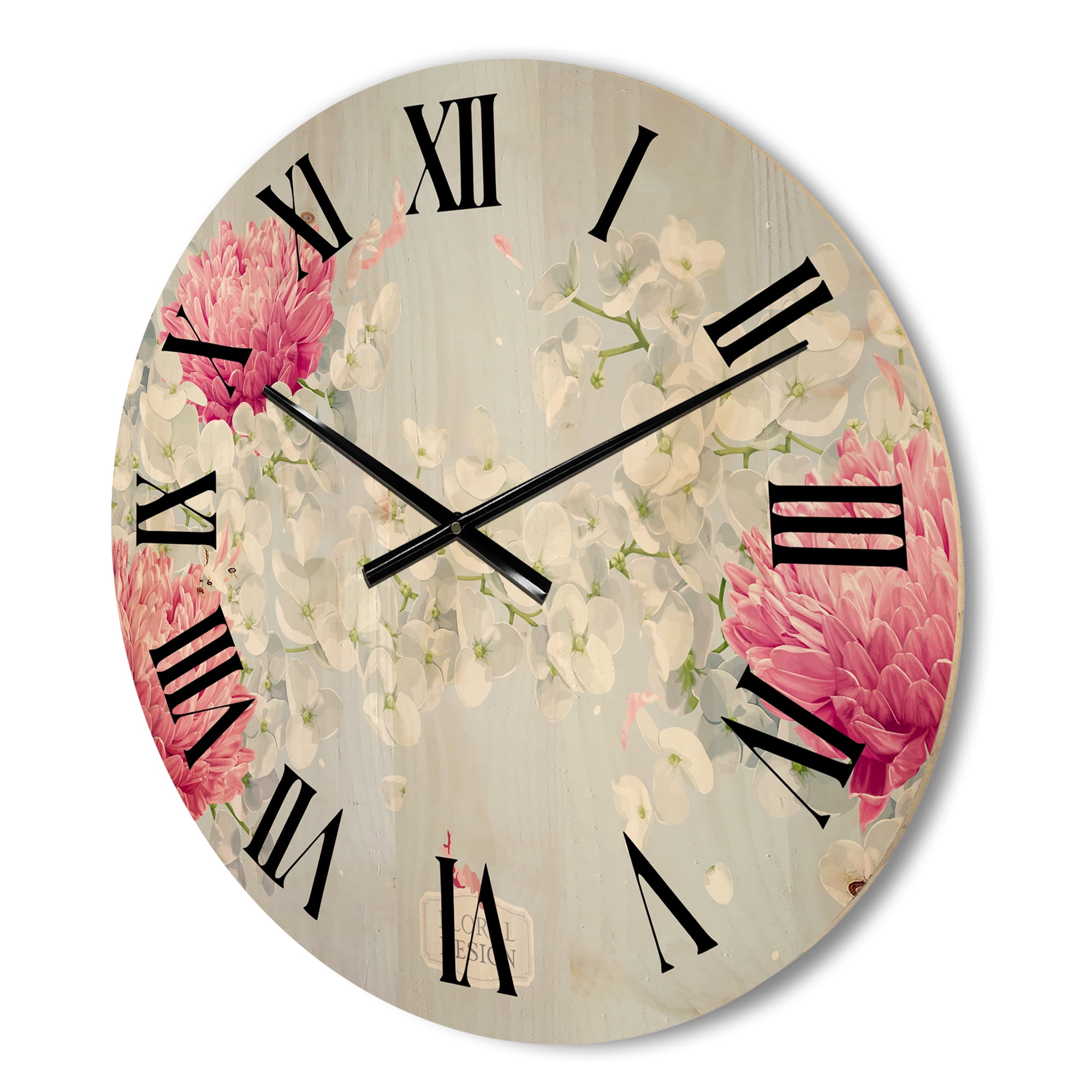 Designart 'Apple Blossom and Chrysanthemums' Traditional Wood Wall Clock