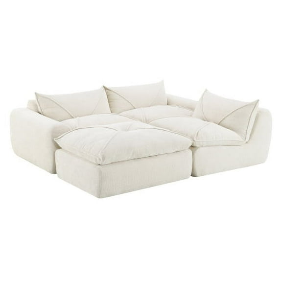 116'' Fully Compressed Sofa with High Density Foam, No Assembly Required, Legless Design without Frame, Integrated Backrest and Seat Cushion, Free Combination, Particle Chenille (White)