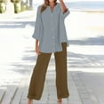 thumbnail image 2 of Pyhlmscde Womens Daily Casual Solid Long Sleeve Shirt Tops Pockets Pants Shirt Trousers Set, Lounge Sets for Women, Two Piece Sets for Women Gray 2XL, 2 of 5