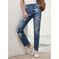 thumbnail image 2 of HOTAPEI Womens Ripped Jeans Floral Patchwork Jeans Straight Leg Jeans Destroyed Slim Fit Jeans, 2 of 5