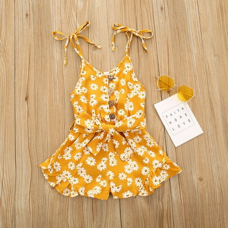 

Yubatuo Summer Girl s Sleeveless Sling Small Floral Print Jumpsuit Climbing Suit Yellow 100