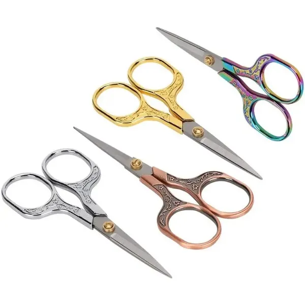 (Weiyi-EC)-- 4pcs Plum Blossom Retro Scissors Stainless Steel Household Scissors Window Decoration Wool Embroidery Scissors Handmade Student Office Small Scissors **--（7lop;k ）