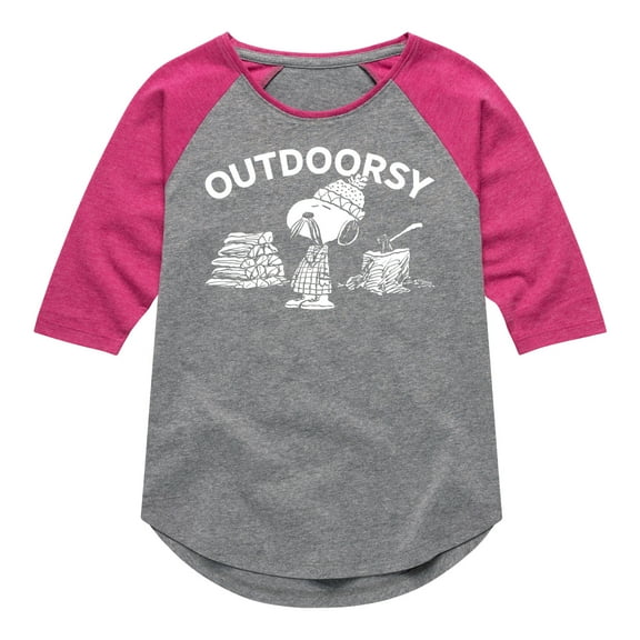 HYBRID APPAREL - Peanuts - Outdoorsy Snoopy - Toddler & Youth Girls Raglan Graphic T-Shirt