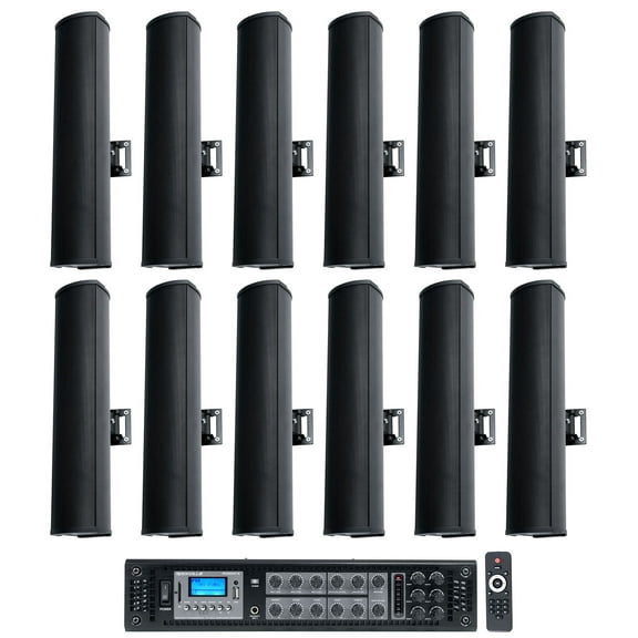 Rockville RCS650-6 70v Commercial Bluetooth Amplifier   (12) Line Array Speakers