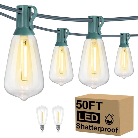 Guirnalda de luces Brightever para exteriores, 15 m, con cable verde, resistente al agua