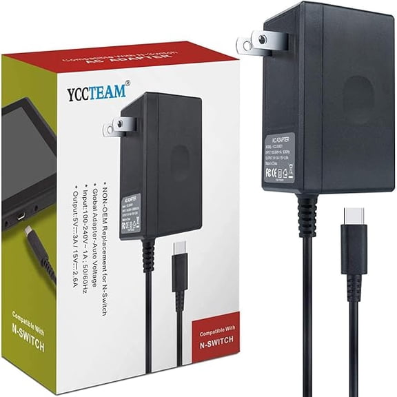 can 45W Charger for Nintendo Switch, Charger AC Adapter Power Supply 15V 3A Fast Charging Kit Compatible with Switch OLED/Dock and Pro Controller (Support TV Mode),Black