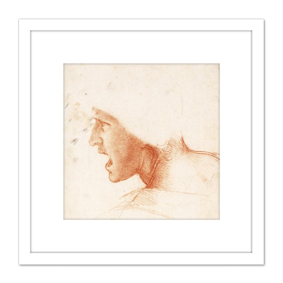Da Vinci Study Warriors Head Battle Anghiari Sketch 8X8 Inch Square Wooden Framed Wall Art Print Picture with Mount