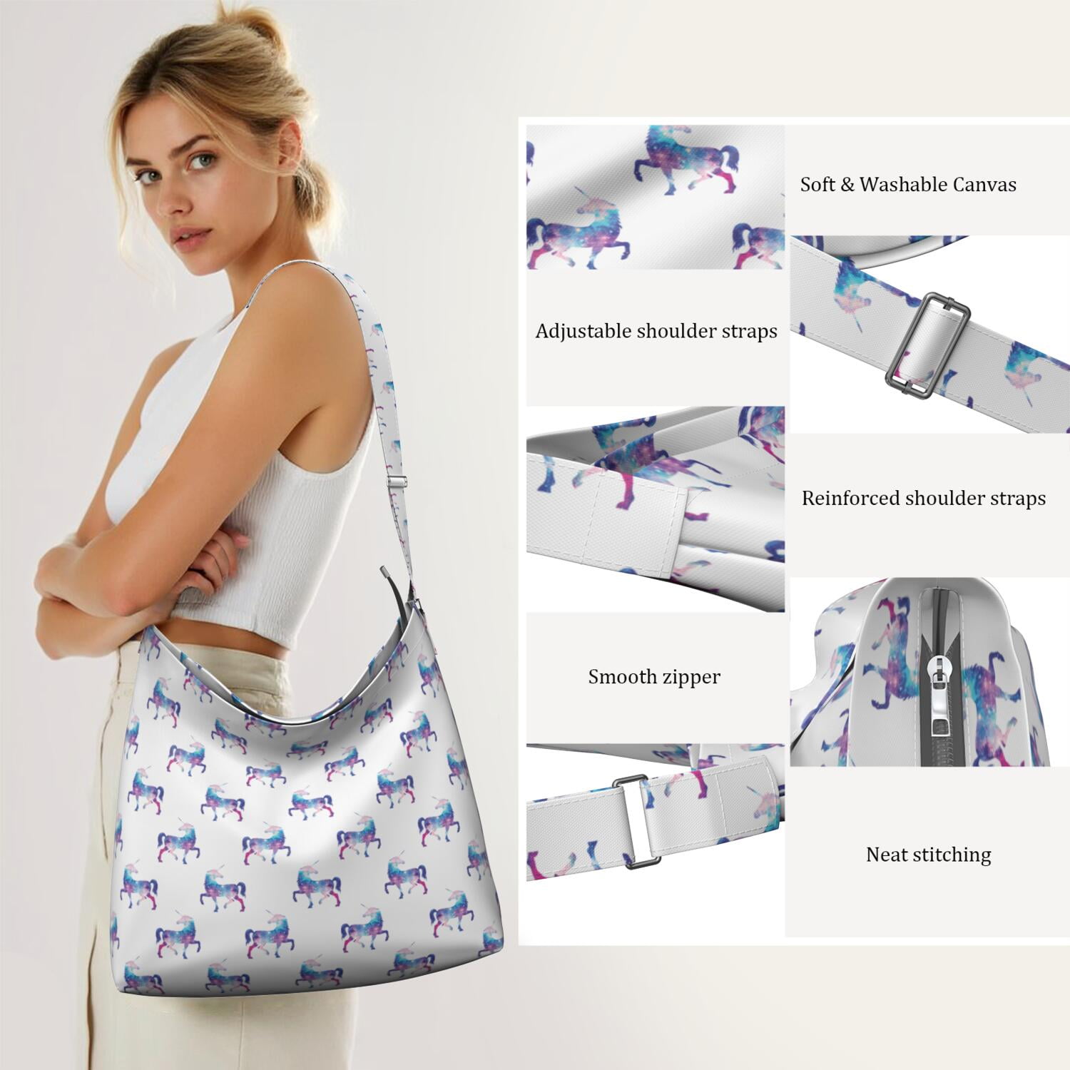 Cute Unicorn Design Adjustable Strap Crossbody Bag - Multi-Pocket Spacious Travel Sling Bag for Professionals