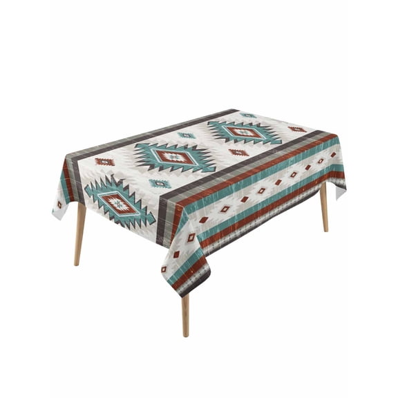 Turquoise Red Boho Rectangle Tablecloth, Southwestern Ethnic Aztec Retro Geometric Waterproof & StainResistant Tablecloth, Oil-proof Table Cover for Dining/Party/Wedding/Camping/Buffet 60x120 In