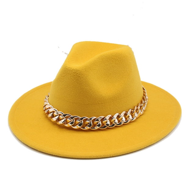 Sombrero Fedora Minnieouse Unisex ala ancha Collar de oro lujo amarillo