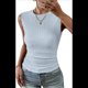 thumbnail image 1 of Top Informal de Verano de Punto Acanalado con Cuello Redondo, Corte Entallado, Básico, Texturizado, Sin Mangas, Azul , L, 1 of 5