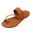 thumbnail image 2 of THDHVS Brown Sandals Women,Women Sandals,Women's Slide Sandals Flat Toe Ring Thongs with Strap for Summer Brown 9, 2 of 7