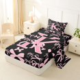 thumbnail image 2 of Erosebridal Ribbon Bow Knot K Personalized Initial Twin Sheet Sets 3pcs,Black Pink Bow Tie Bedding,Lightweight Room Decor, 2 of 5