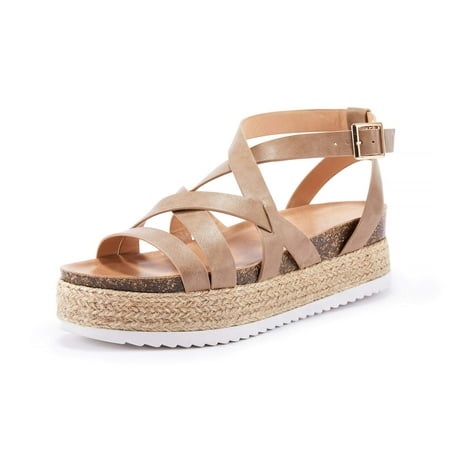 

Saodimallsu Women Wedge Espadrilles Platform Cross Strap Ankle Buckle Open Toe Slingback Summer Sandals