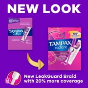 Tampax Radiant Tampons Multipack, with LeakGuard Braid, Regular/Super, 38 Count