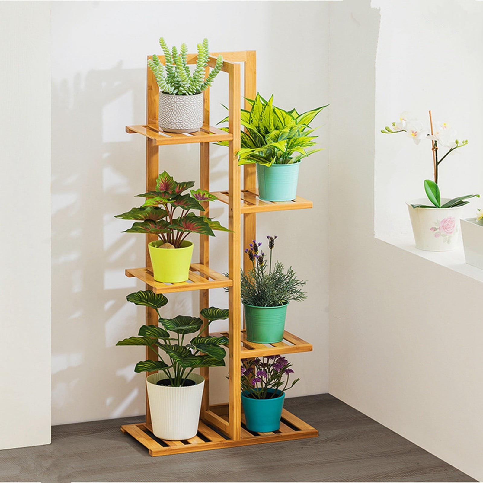 LNCDIS Bamboo Plant Stand Indoor &amp; Outdoor Multiple Flower