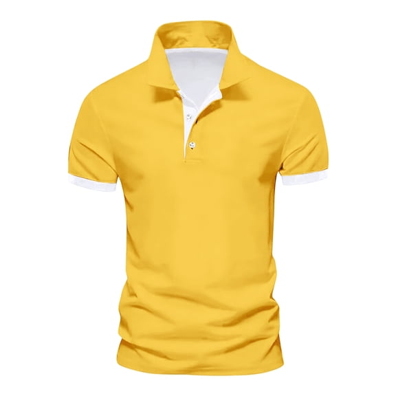 dgysar Mens Summer Polo Shirt, Color Block Contrast Design Lapel Collar Button Up Quarter Sleeve Loose Fit Polyester Synthetic Breathable Quick Dry Garment, Yellow, XL