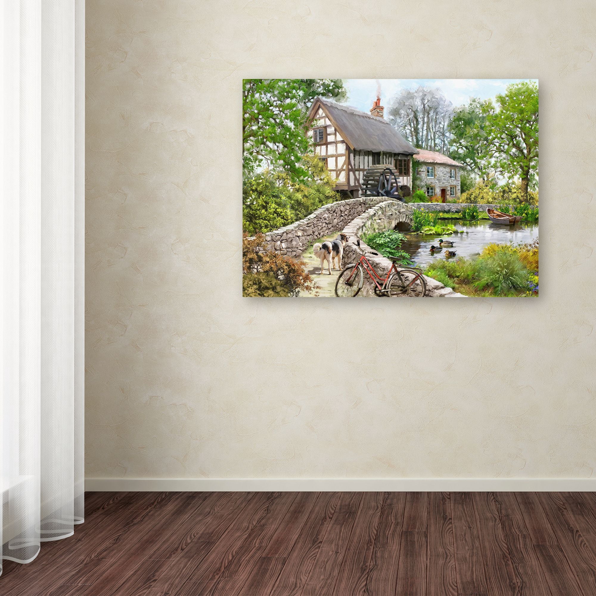 Trademark Fine Art 'Watermill with Rowboat and Dog' Canvas Art by The Macneil Studio