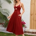 thumbnail image 2 of Robes d'Été à Bretelles Spaghetti pour Femmes Décontractées Sans Manches à Col en V avec Découpes, Fente Haute, Robe Maxi de Plage avec Poches, 2 of 7
