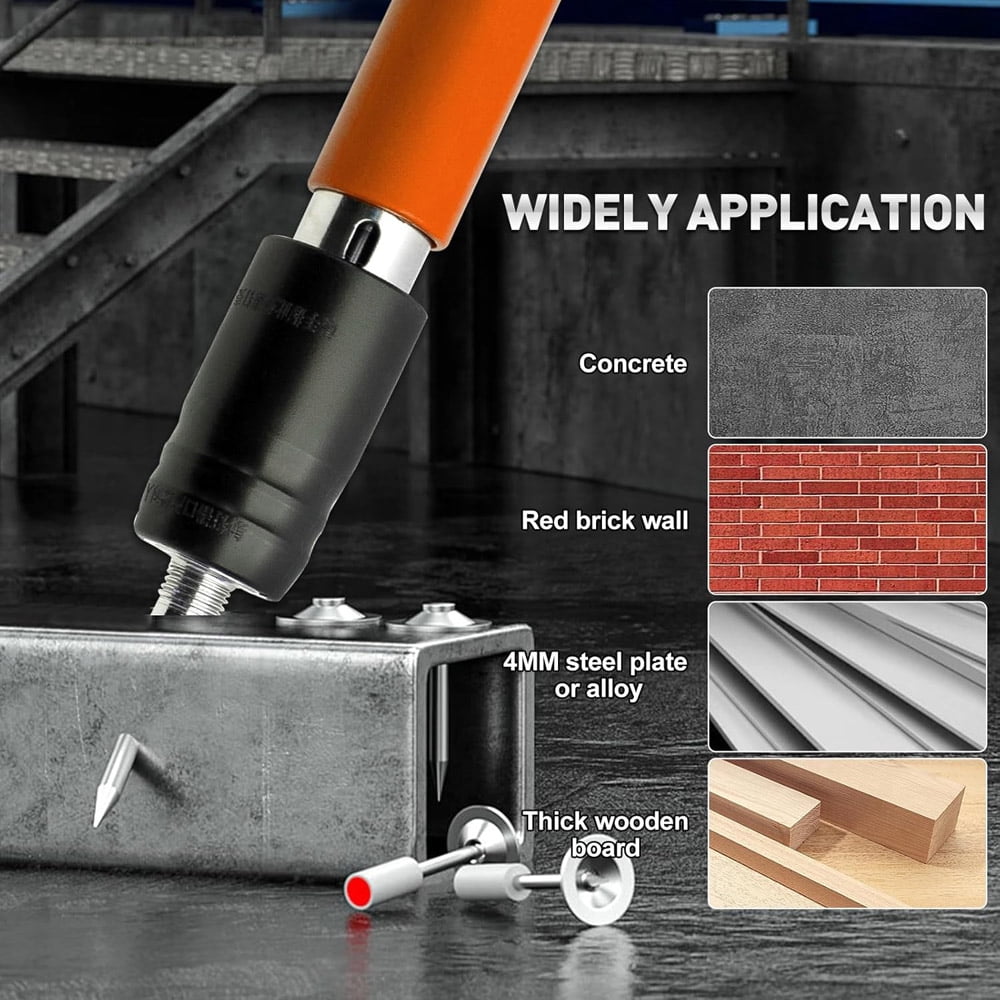 Powerful Concrete Nail Gun Air Nailer Tool with 50PCS Round Nails for Wall Fastening, Heavy Duty Air-Powered Concrete, Brick, Masonry Framing, Flooring and Construction Projects
