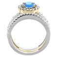 thumbnail image 2 of 10K Gold Natural Swiss Blue Topaz 3-Piece Ring Set Two-tone Round 6mm Halo Diamond, size 7.5, 2 of 4