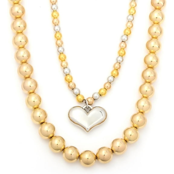 Chunky Heart Pendant Necklace for Women - Layered Faux Pearl Necklace Beaded Chain - Dainty Costume Accessories Jewelry Gift for Birthday Halloween Christmas Party