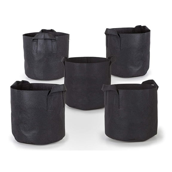 Garden Plant Bags / 5-Packs 5 Gallon Grow Bags/Aeration Fabric Pots/Handles (Black)