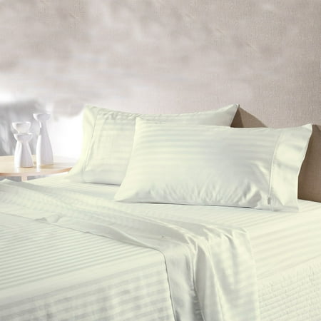 21 Inch Bed Linens MISR Linen 4PCs Sheet Set Egyptian Cotton 400 Thread Count Stripe Collection 15 Inches Pocket ()