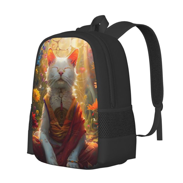 Easygdp Sunshine Flower Meditating Cat Mochila de Gran Capacidad Minimalista Ideal para Escuela, Viajes y Uso Diario