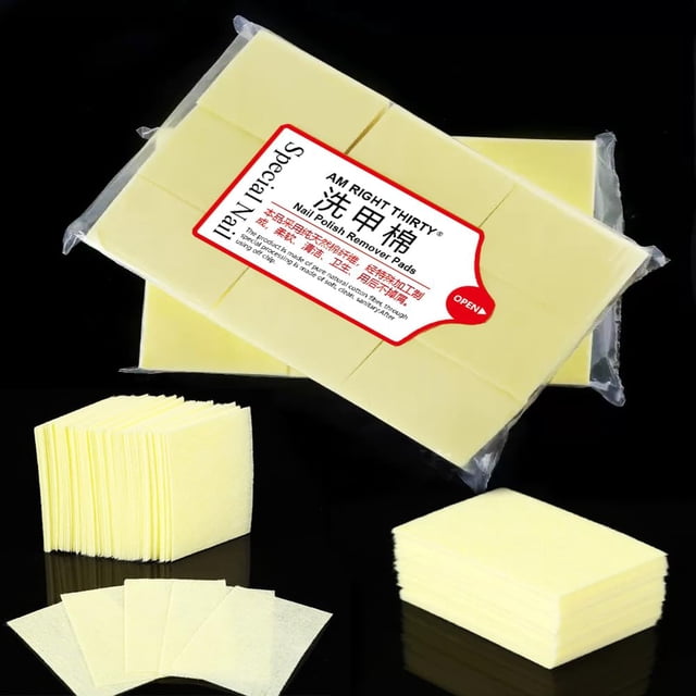 Almohadillas de algodón para uñas sin pelusa -540 PCS Amarillo Tela no tejida Almohadillas de limpieza de uñas Removedores de esmalte Almohadillas de algodón Extensión de pestañas Pegamento Toallitas