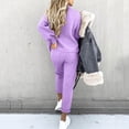 thumbnail image 5 of Winter Fall Women Workout Sets 2 Piece Yoga Outfits Casual Solid Shirt Round Neck Blouse Pocket Pant Trousers Suit, 5 of 8