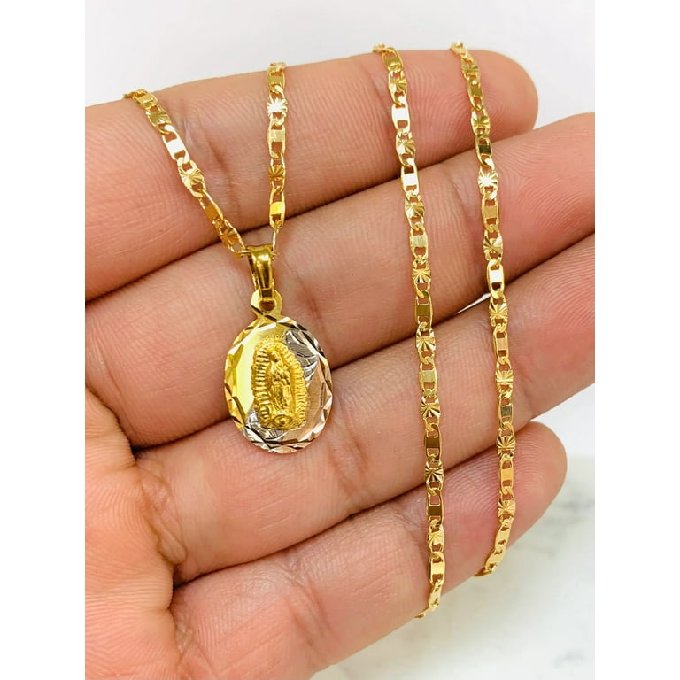 Tri Color Virgen de Guadalupe Necklace 18K Gold Filled For Womens Cadena  Virgencita Para Mujer 20 