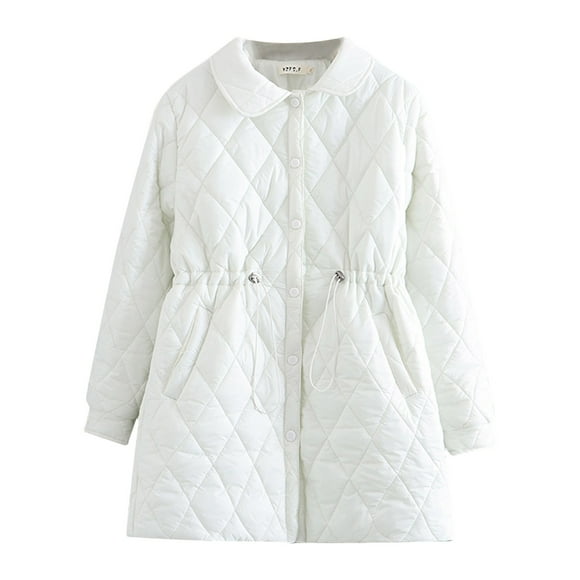 Bmisegm Plus Size Autumn/Winter Women Clothing Fashion Warm Wadded Jacket Drawstring Waist Tailored Collar Padded Female Top Winter Coats for Women White XXXL