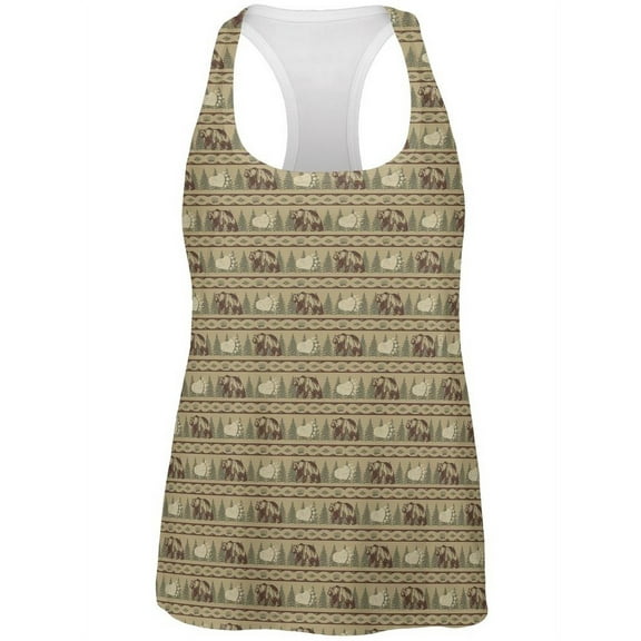Grizzly Bear Adirondack Pattern Tan All Over Womens Work Out Tank Top Multi 2XL