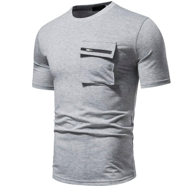 pstuiky camisetas para hombre, Camisas de verano para hombre, de color liso, ajustadas, con bolsillos, de manga corta y cuello redondo camisetas de hombre s