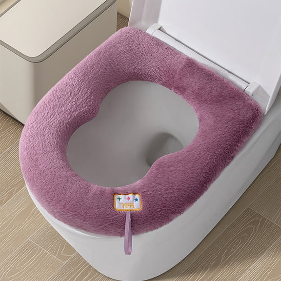 Soft Toilet Seat Cover - P & Thick Fabric Toilet Seat Warmer for Round Toilet Seats - Reusable, Machine-Washable, Easy-Install,16.54x14.57in (Purple)