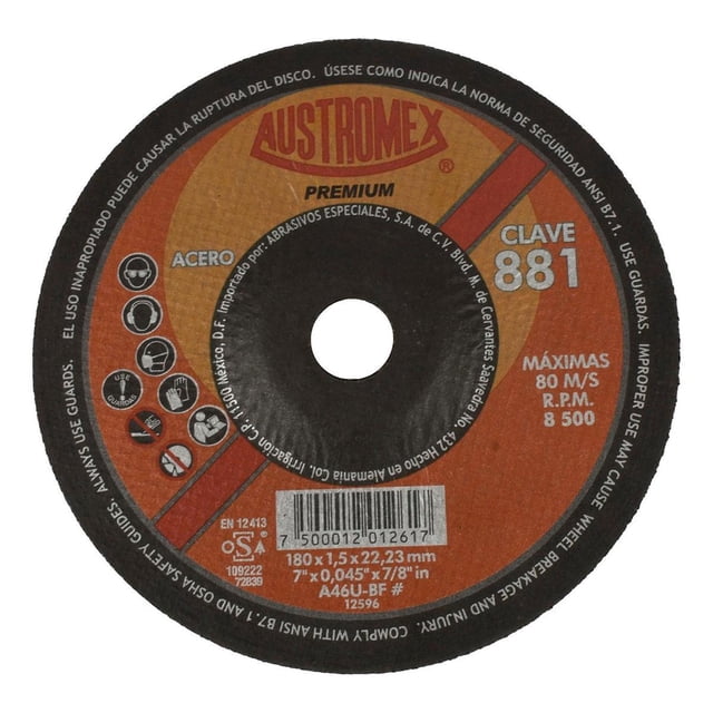 Disco Abrasivo Para Acero Austromex 7" Óxido De Aluminio