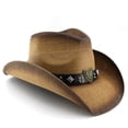 thumbnail image 6 of XIAOCHA Emblem Accent Straw Cowboy Hat for Men Shapeable Brim Outdoor Rodeo Cowgirlhat Horse Riding Western Hat,Khaki, 6 of 6