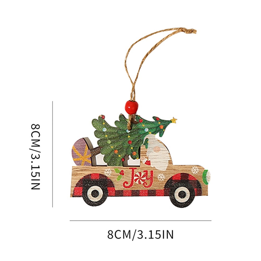 Wooden Christmas Truck Ornaments,9 Pcs Christmas Tree Ornaments Vintage Christmas Decorations,Red Truck DIY Craft for Christmas Tree,Holiday Decorative Pendant,Hanging Signs for Home Decoration