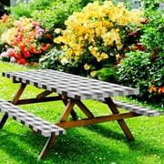 FGY Picnic Table Covers, 3 Piece Set Waterproof Picnic Table and Bench Cover Outdoor Camping Tablecloth (Black&White)